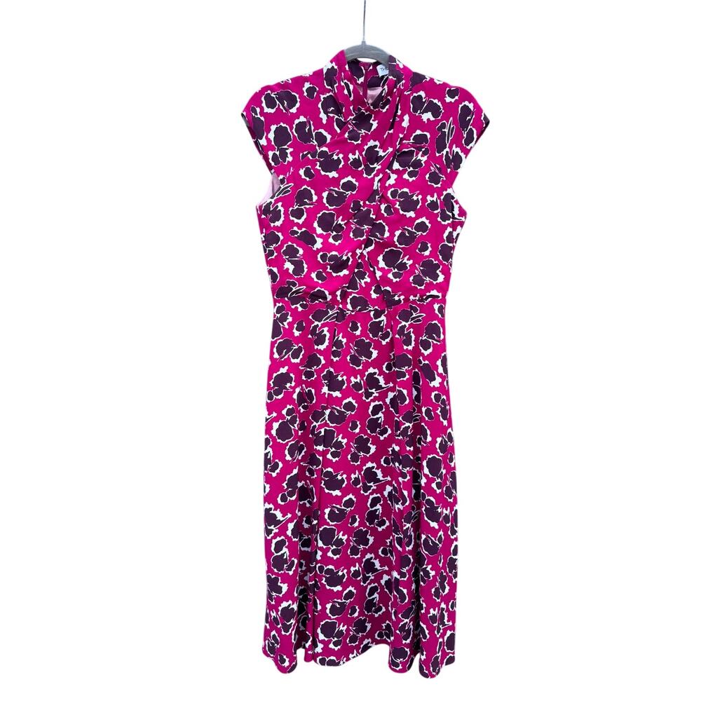 THE FOLD Red Abstract Print Sheath High Neck Cocktail Dress UK 8 US 4